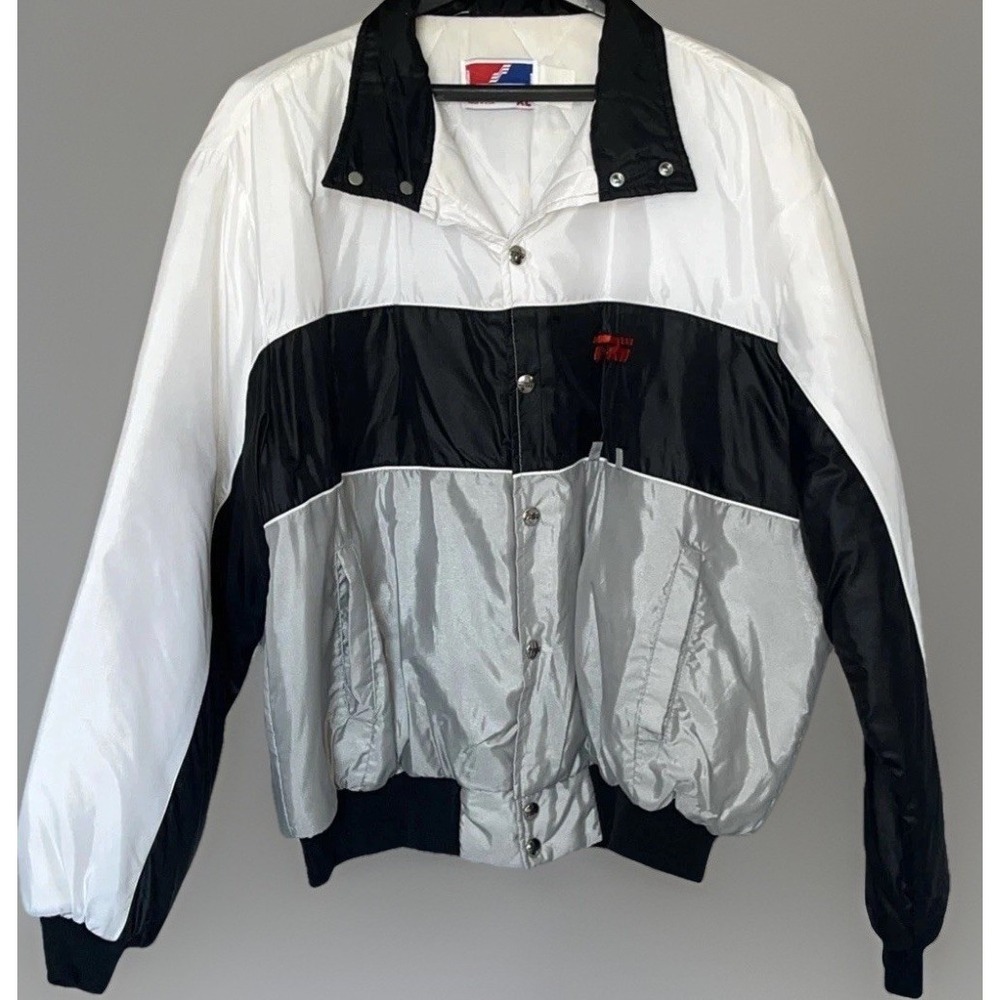 Vintage Swingster USA Men's XL Bomber Jacket Black White Gray Quilted Lined
